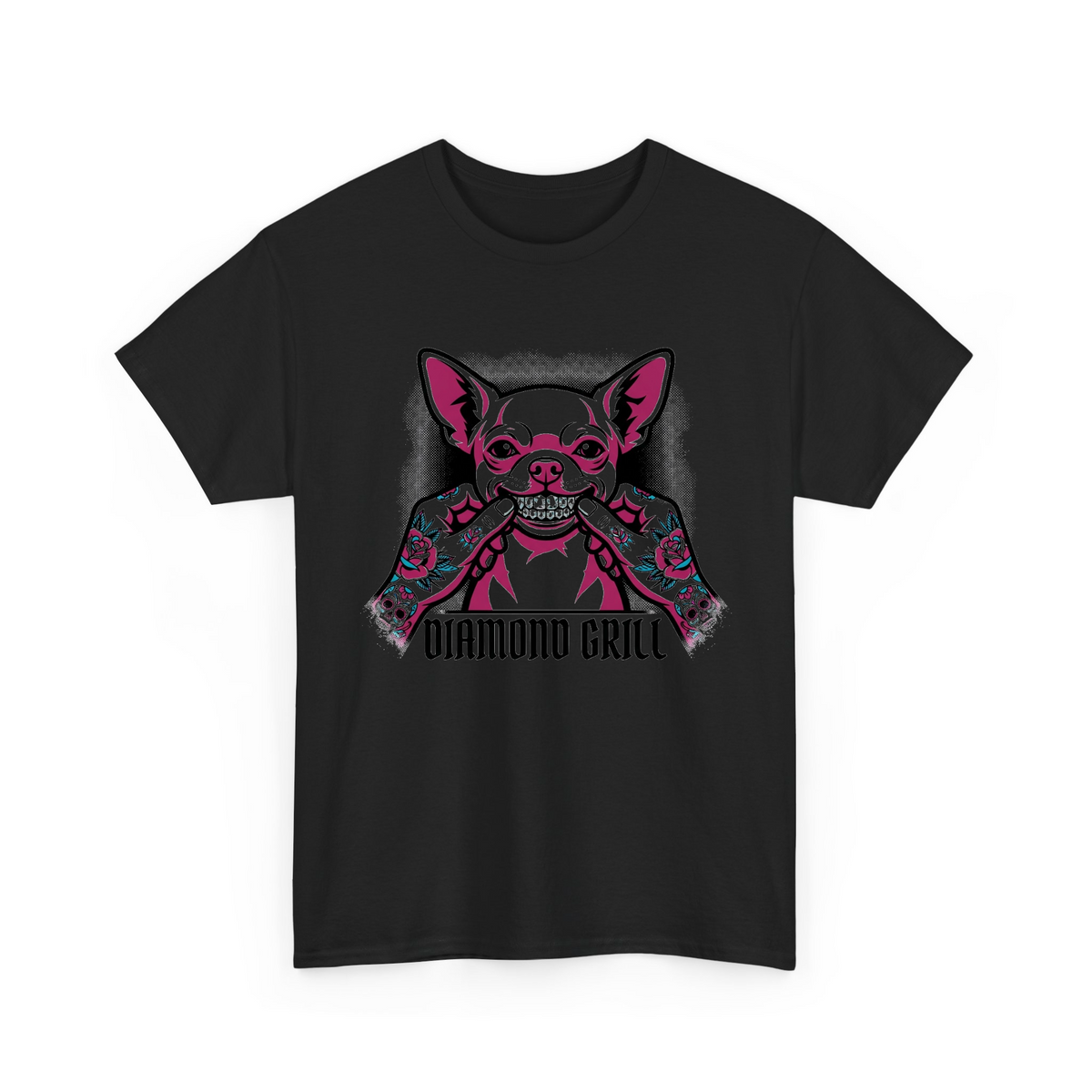 Neon Edge Diamond Grill Dog Graphic mt21a34oywm - Adult T-Shirt
