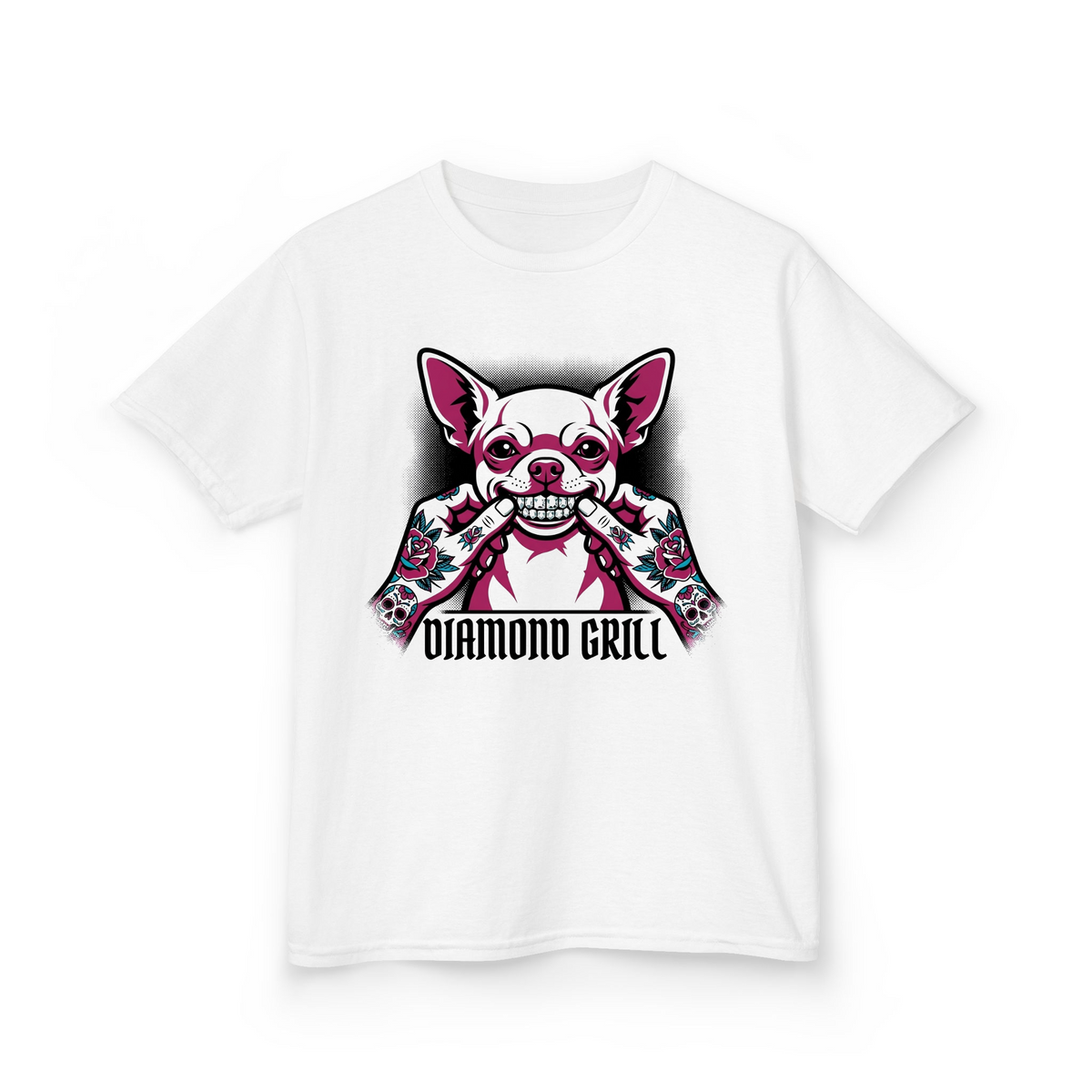 Neon Edge Diamond Grill Dog Graphic mt21a34oywm - Adult T-Shirt