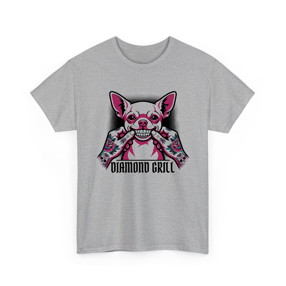 Neon Edge Diamond Grill Dog Graphic mt21a34oywm - Adult T-Shirt